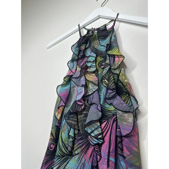 Bisou Bisou Size XS Ruffled Halter Top Colorful Black Pink Y2K Tropical Vacation - Picture 4 of 11